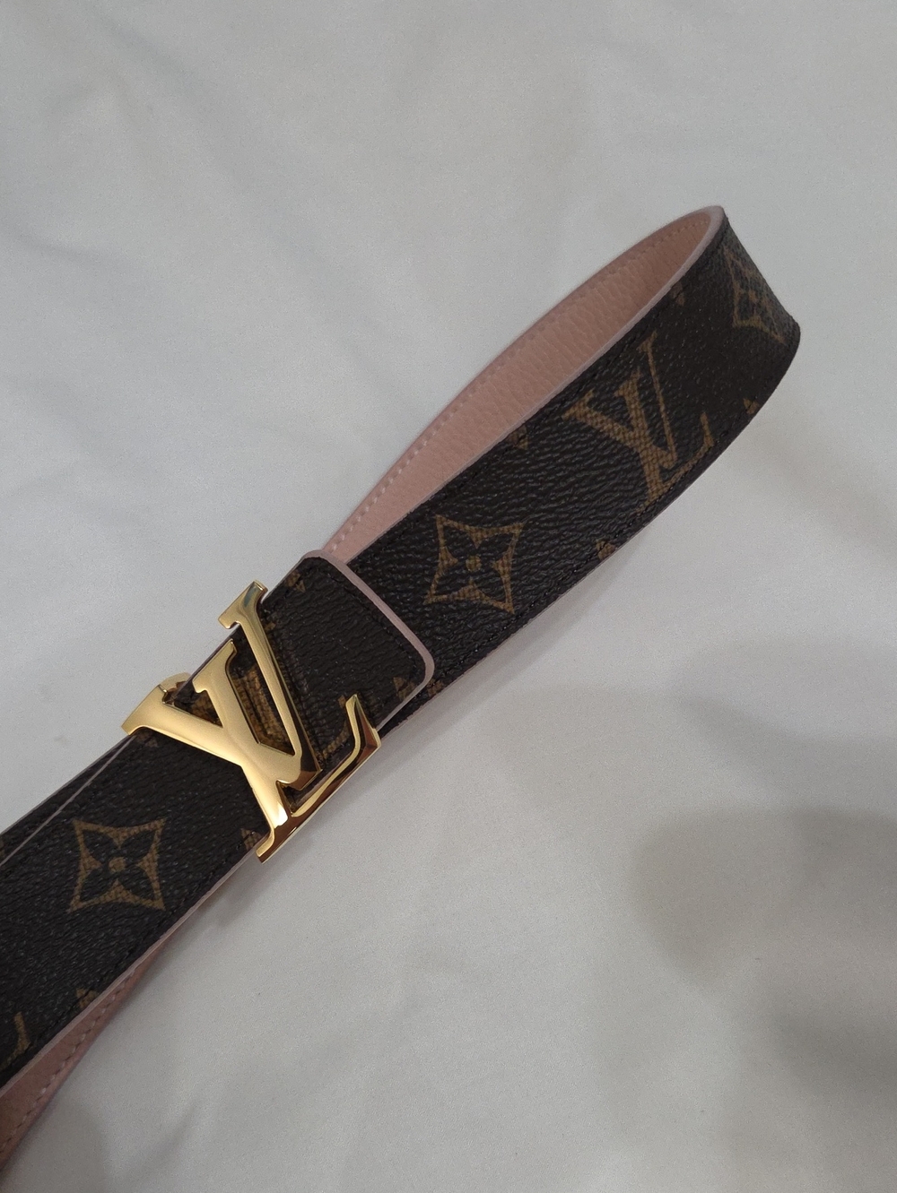 Reversible Louis Vuitton Pink/Brown Monogram Belt Gold LV Buckle